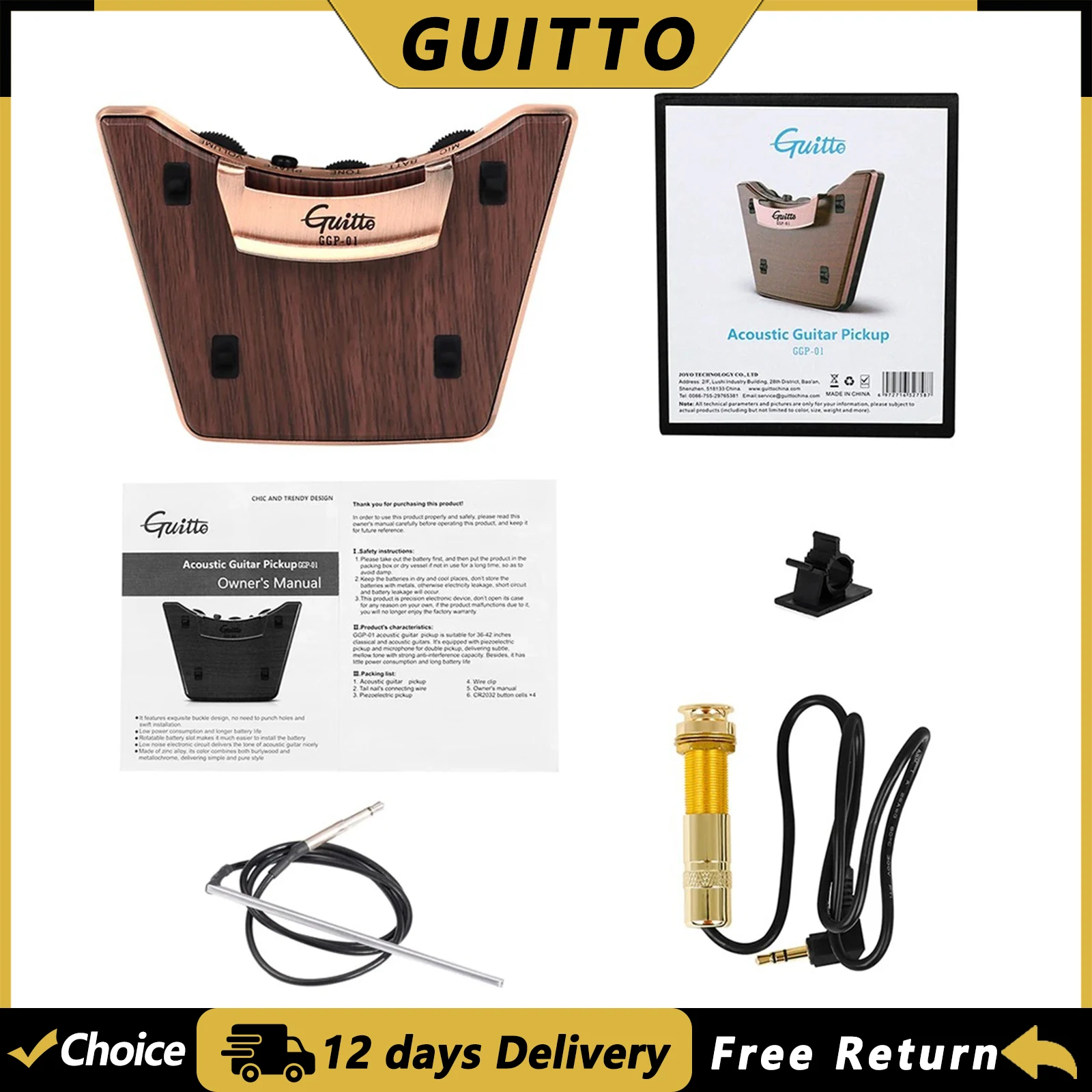 GUITTO GGP-01 Acoustic Guitar Sound Hole Pickup for 36-42 Inch Guitars Piezo Mic Dual Pickup Modes Volume Tone Adjusting
GUITTO GGP-01 Acoustic Guitar Sound Hole Pickup for 36-42 Inch Guitars Piezo Mic Dual Pickup Modes Volume Tone Adjusting