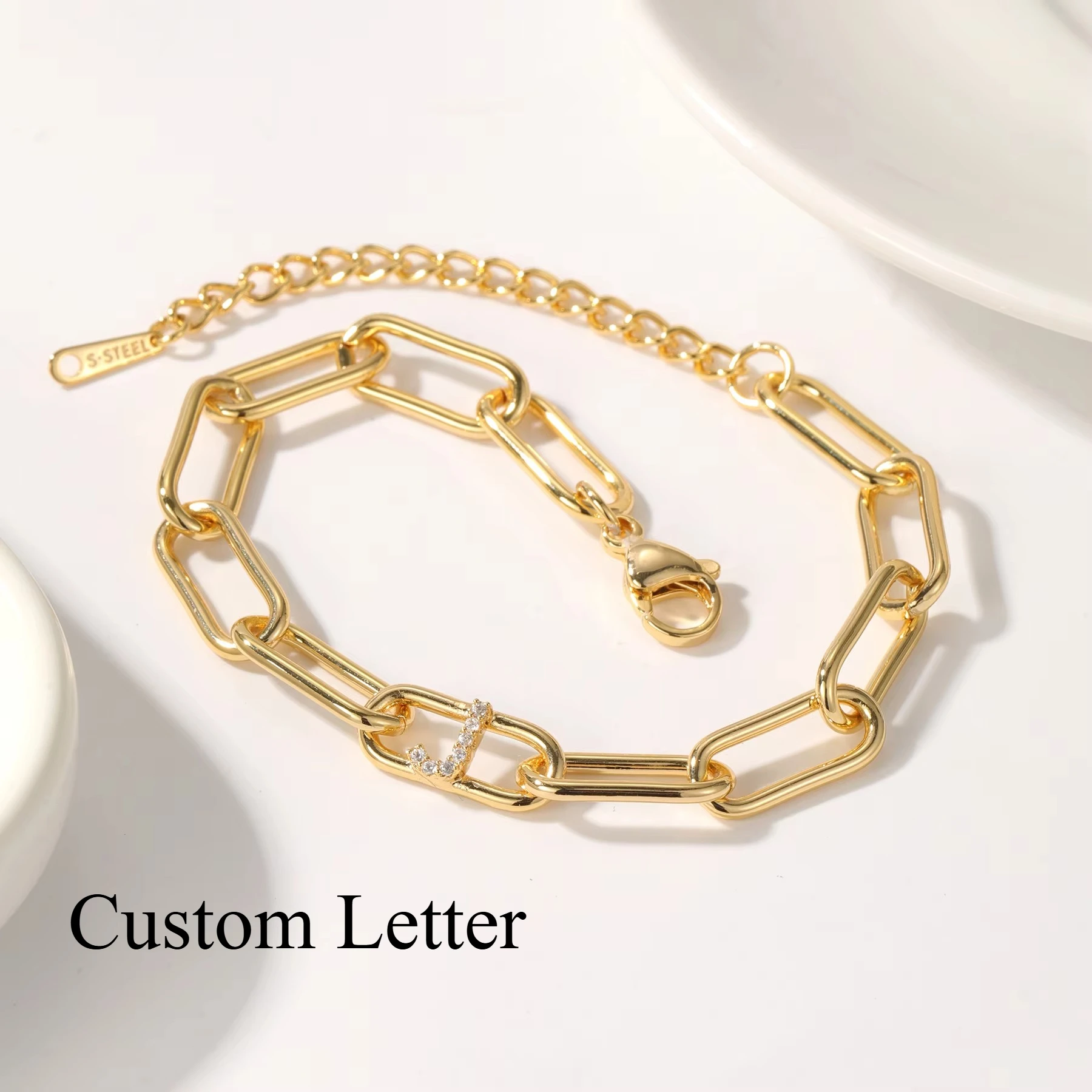 Custom Initial Bracelet Personalized Zircon Letter Paper Clip Chain Bracelet Stainless Steel Women Jewelry Holiday Gift for Girl
Custom Initial Bracelet Personalized Zircon Letter Paper Clip Chain Bracelet Stainless Steel Women Jewelry Holiday Gift for Girl