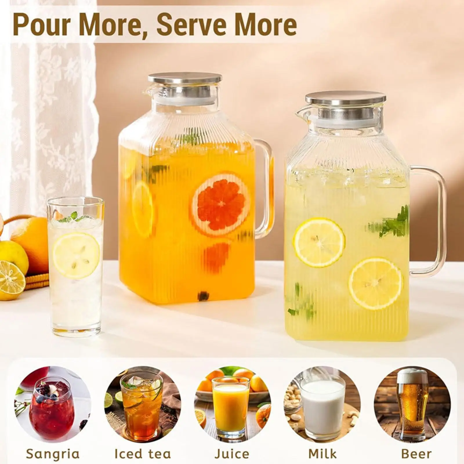 Glass Pitcher with Stainless Steel Lid and Handle Luxury Juice Jug for Family Gatherings Summer Parties
Glass Pitcher with Stainless Steel Lid and Handle Luxury Juice Jug for Family Gatherings Summer Parties