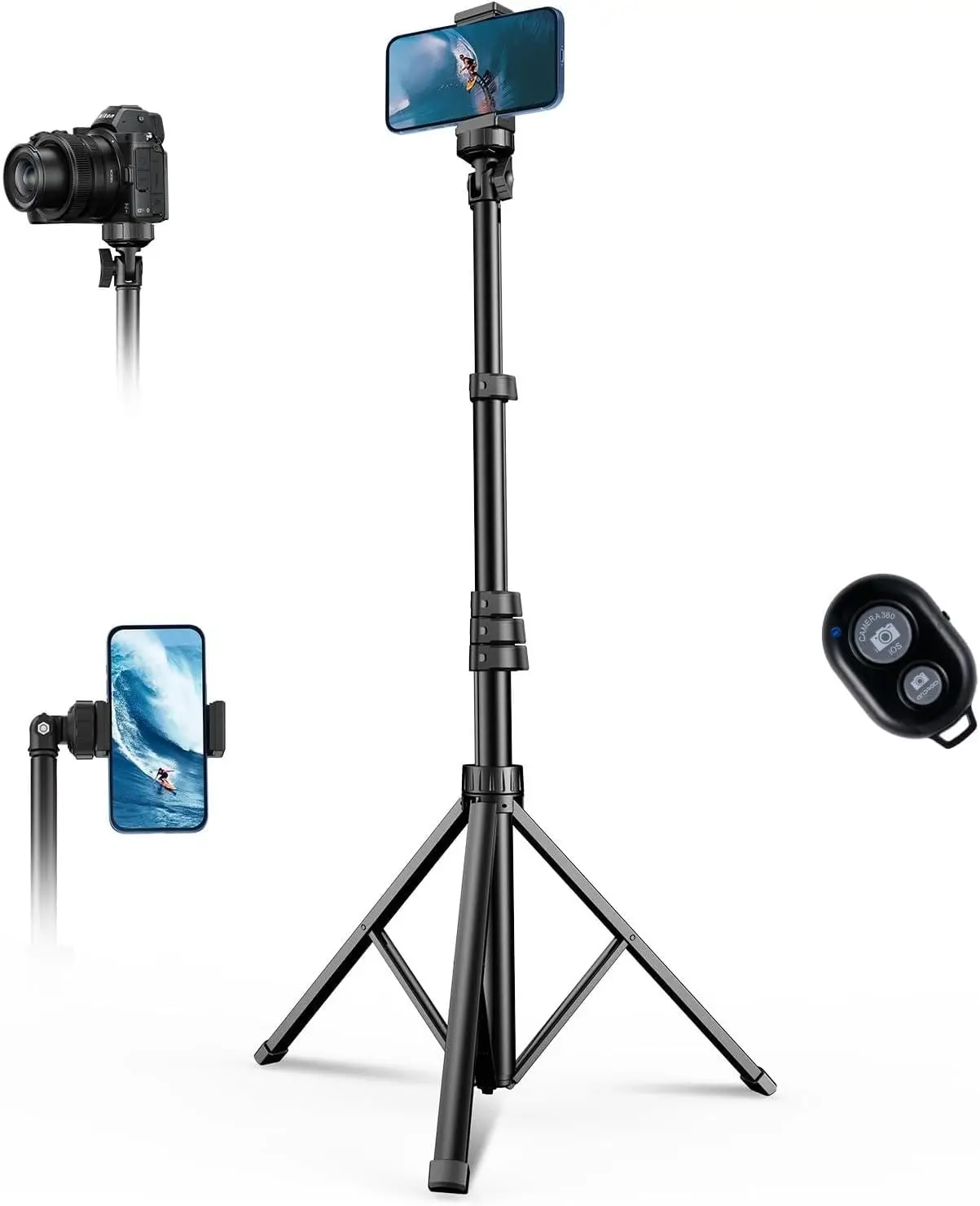 67" Phone Tripod, Extendable Selfie Stick with Remote, Universal Phone Holder, Compatible with iPhone/Android/Camera, Light Stand
67" Phone Tripod, Extendable Selfie Stick with Remote, Universal Phone Holder, Compatible with iPhone/Android/Camera, Light Stand