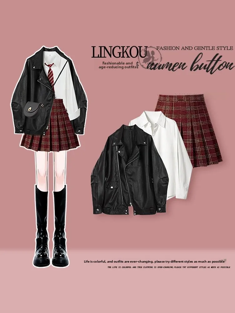 High Quality Autumn Plaid Three-Piece Set Women's Elegant Style Jacket Shirt And Short Skirt Slimming Fashion Ensemble
High Quality Autumn Plaid Three-Piece Set Women's Elegant Style Jacket Shirt And Short Skirt Slimming Fashion Ensemble