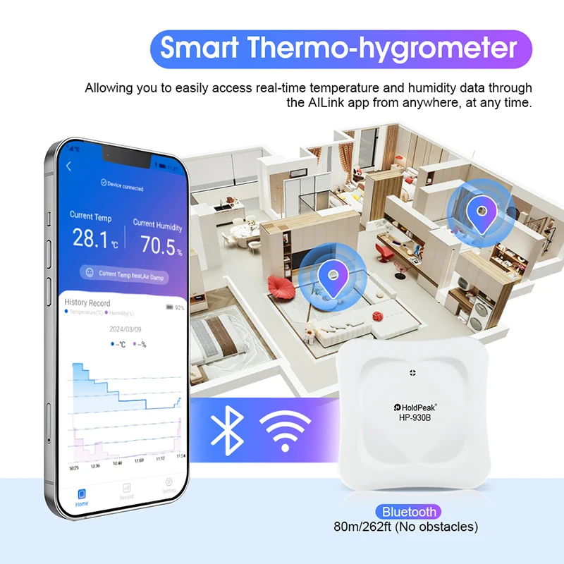 930B Bluetooth WIFI Temperature Humidity Meter APP Remote Monitor Indoor Outdoor Thermometer Hygrometer Magnetic Hanging
930B Bluetooth WIFI Temperature Humidity Meter APP Remote Monitor Indoor Outdoor Thermometer Hygrometer Magnetic Hanging