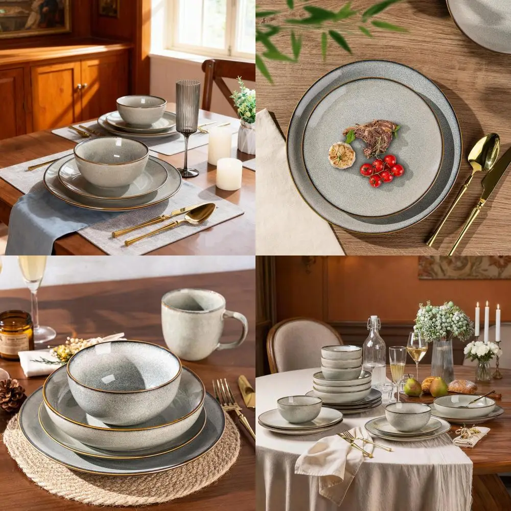 Набор столовой посуды из керамического камня на 4 пластины и миски с реактивной глазурью из 12 предметов — можно мыть в посудомоечной машине и микроволновой печи, устойчив к царапинам
Набор столовой посуды из керамического камня на 4 пластины и миски с реактивной глазурью из 12 предметов — можно мыть в посудомоечной машине и микроволновой печи, устойчив к царапинам