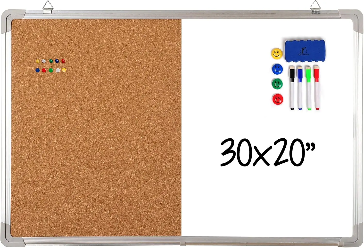 30x20 Inch Whiteboard Cork Board Combo Set with Eraser, Markers, Magnets & Push Pins for Home Office
30x20 Inch Whiteboard Cork Board Combo Set with Eraser, Markers, Magnets & Push Pins for Home Office