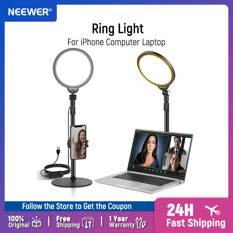 NEEWER Basics 7" Desk Ring Light for Video Recording Lighting with Stand&Phone Holder for iPhone Computer Laptop
NEEWER Basics 7" Desk Ring Light for Video Recording Lighting with Stand&Phone Holder for iPhone Computer Laptop