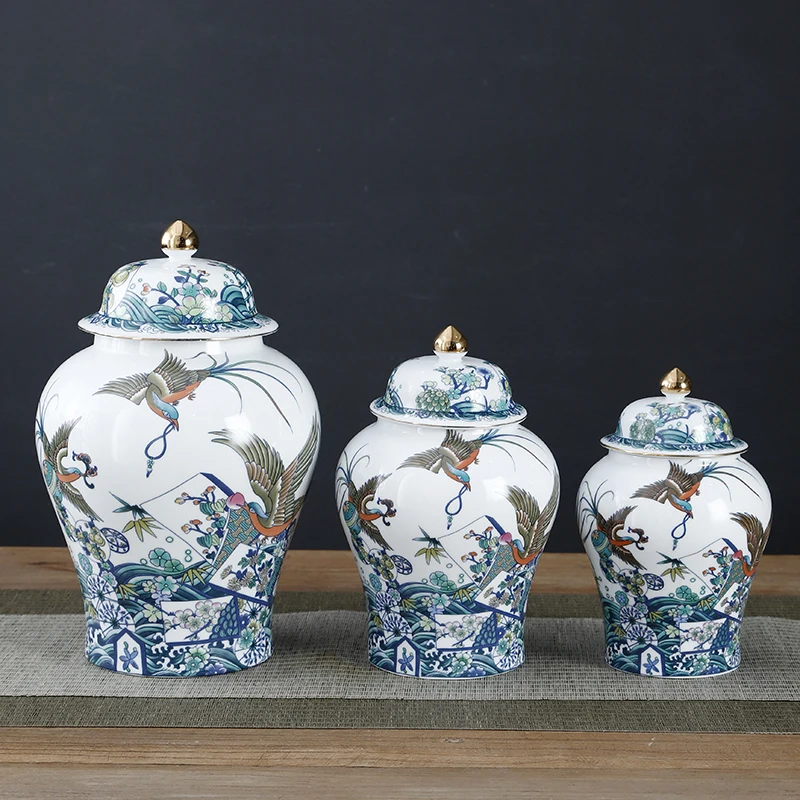 European Ceramic Phoenix Storage Jar Exquisite Handicraft Flower Arrangement Vase Household Tea Candy Nut Jewelry Home Decor
European Ceramic Phoenix Storage Jar Exquisite Handicraft Flower Arrangement Vase Household Tea Candy Nut Jewelry Home Decor