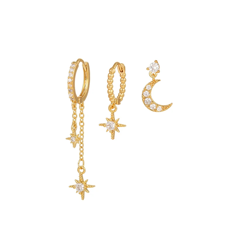 3PCS Gold Color Long Chain Star Dangle Earrings for Women Zircon Piercing Moon Drop Earrings Set Fashion Jewelry Wholesale
3PCS Gold Color Long Chain Star Dangle Earrings for Women Zircon Piercing Moon Drop Earrings Set Fashion Jewelry Wholesale