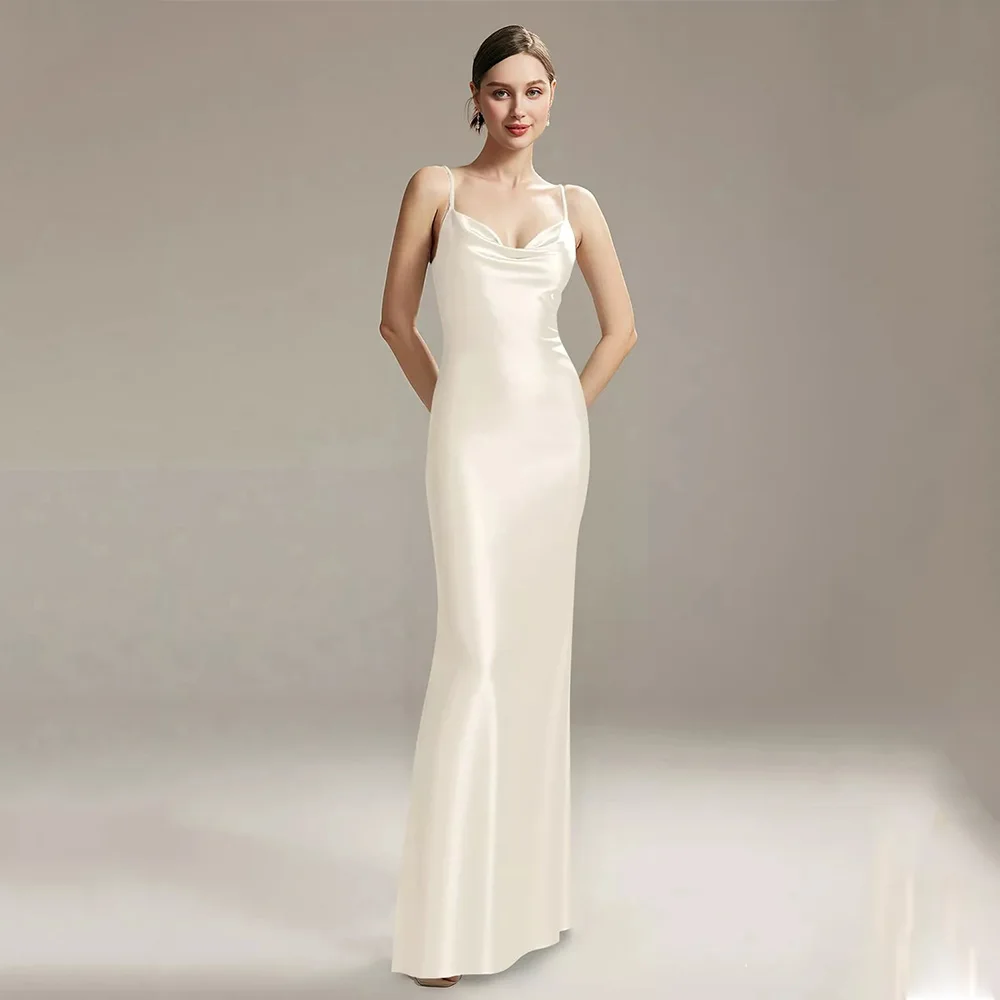 Dream High Quality Simple Classic Evening Dress Satin for Floor-Length Spaghetti Strap Prom Dress Vestidos De Fiesta Customized 
Dream High Quality Simple Classic Evening Dress Satin for Floor-Length Spaghetti Strap Prom Dress Vestidos De Fiesta Customized
