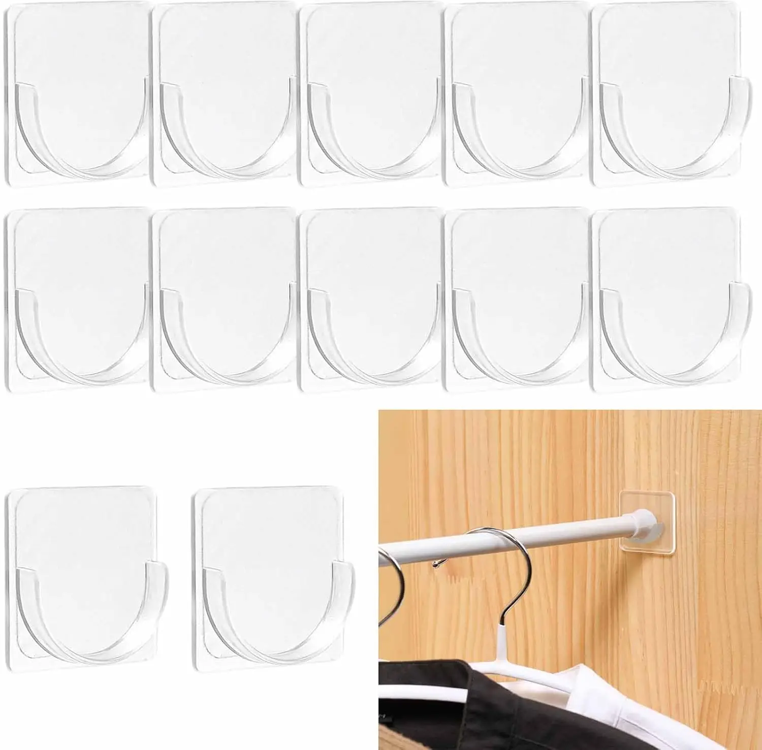 12 Pack Shower Rod Holders No Drilling Transparent Curtain Rod Bracket with Adhesive for Bathroom Clothes Drying Rod
12 Pack Shower Rod Holders No Drilling Transparent Curtain Rod Bracket with Adhesive for Bathroom Clothes Drying Rod