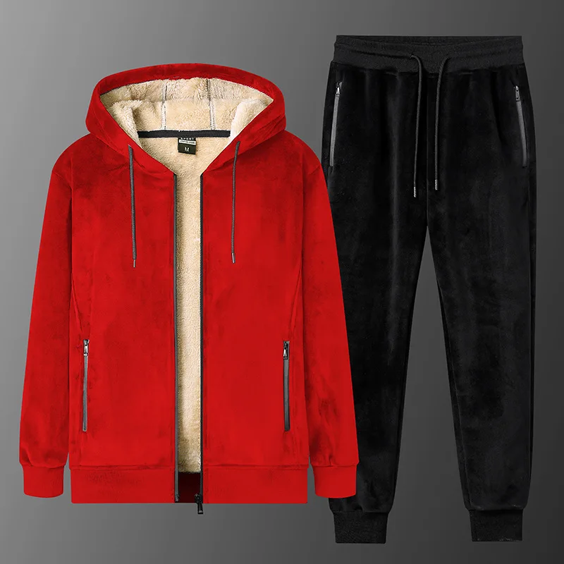 Уличный повседневный бархатный спортивный костюм для мужчин, осенне-зимняя утолщенная толстовка из шерпа, комплект для отдыха больших размеров, спортивная одежда 
Уличный повседневный бархатный спортивный костюм для мужчин, осенне-зимняя утолщенная толстовка из шерпа, комплект для отдыха больших размеров, спортивная одежда