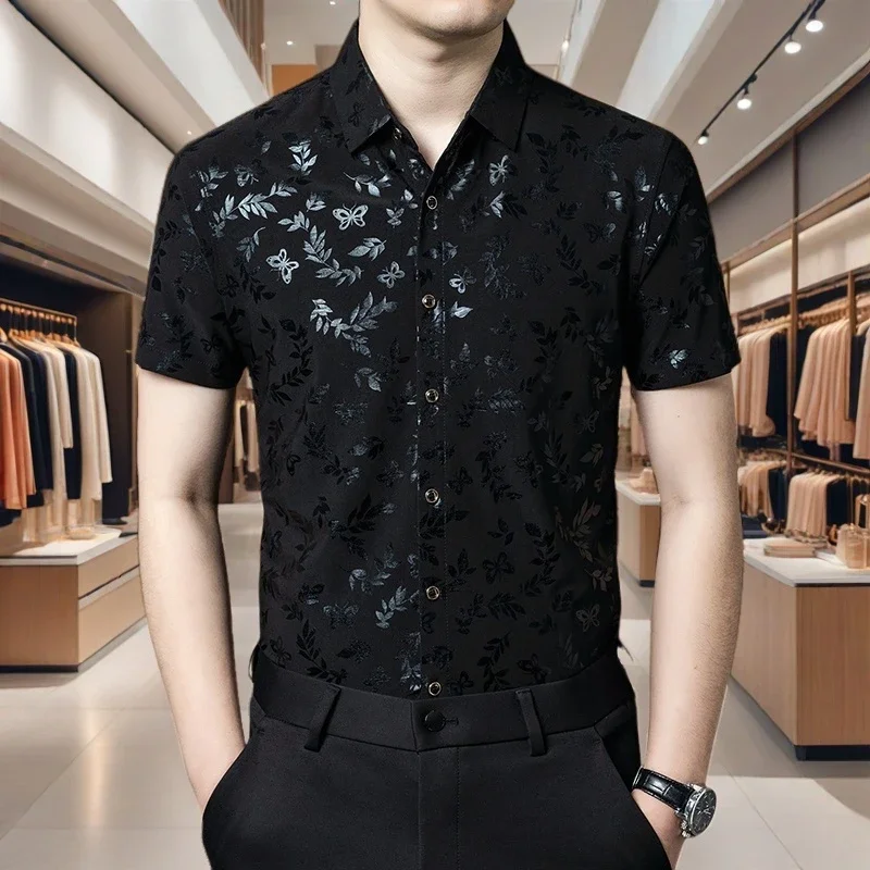 Men Summer Ice Silk Jacquard Short Sleeve Shirt Casual Button Up Top
Men Summer Ice Silk Jacquard Short Sleeve Shirt Casual Button Up Top