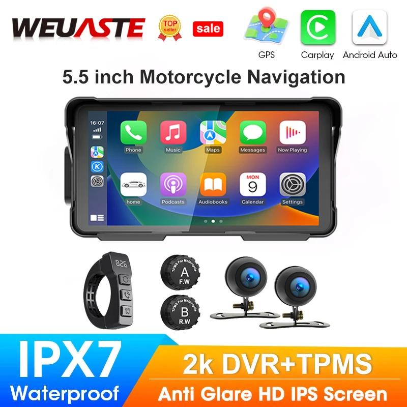 Portable 5.5 inch IP67 Waterproof Motorcycle GPS Navigation Wireless Carplay Android Auto DVR Drive Recorder Moto Monitor TPMS
Portable 5.5 inch IP67 Waterproof Motorcycle GPS Navigation Wireless Carplay Android Auto DVR Drive Recorder Moto Monitor TPMS