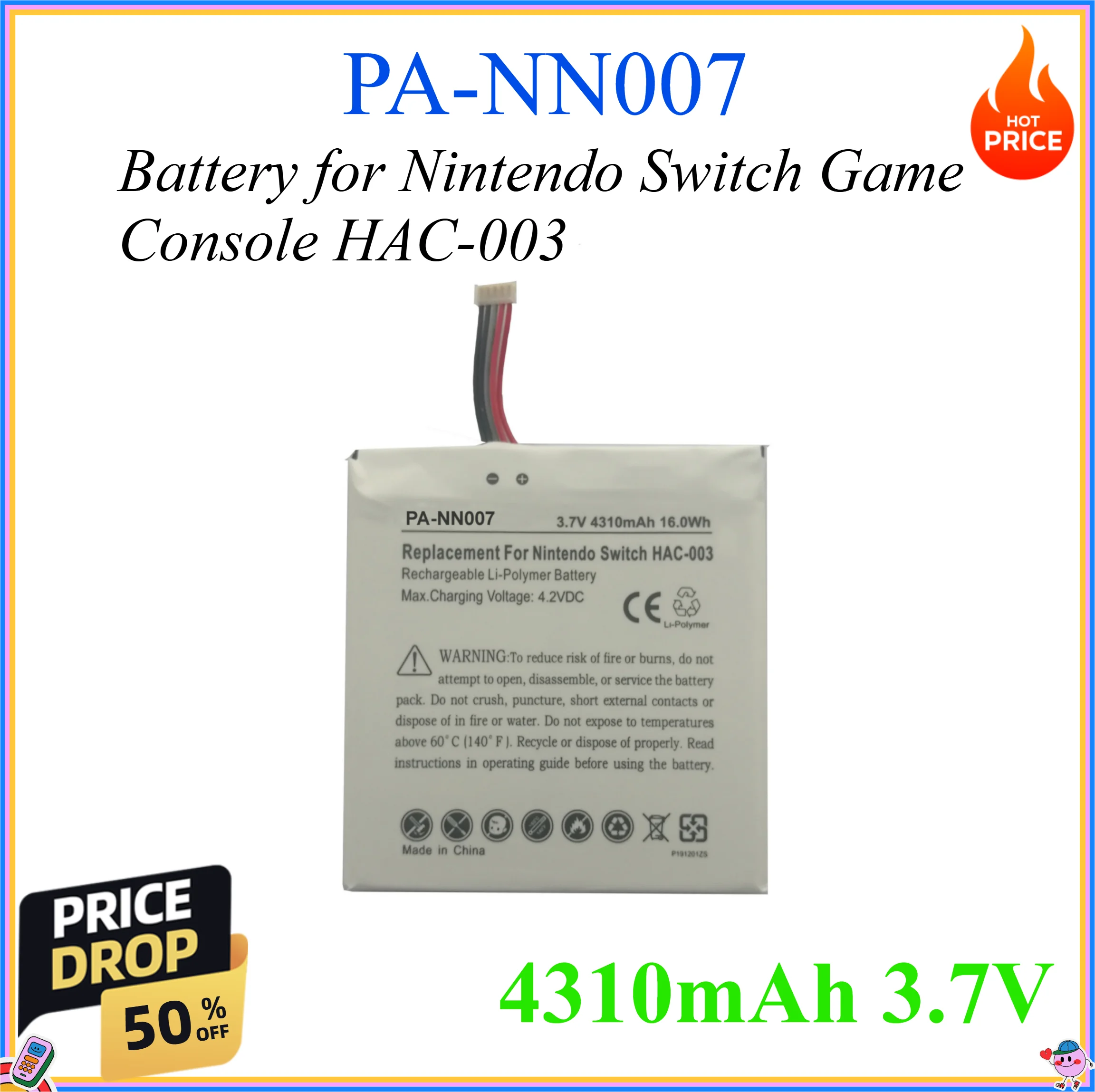 4310mAh 3.7V Battery for Nintendo Switch Game Console HAC-003
4310mAh 3.7V Battery for Nintendo Switch Game Console HAC-003