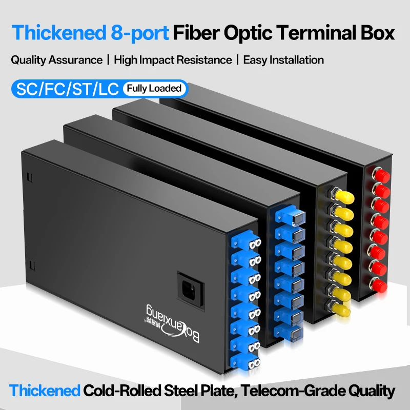 8 Port Fiber Optic Terminal Box SC FC ST LC Empty / Fully Loaded, Telecom Grade Fiber Patch Panel Box, For Network Wiring FTTH
8 Port Fiber Optic Terminal Box SC FC ST LC Empty / Fully Loaded, Telecom Grade Fiber Patch Panel Box, For Network Wiring FTTH
