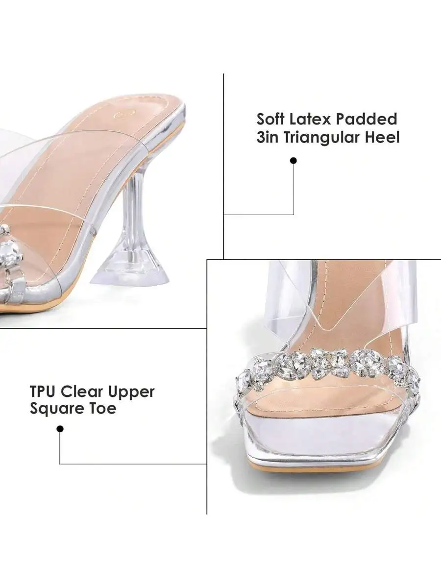 Clear Heeled Mules Square Toe Transparent Slip On Dress Sandals
Clear Heeled Mules Square Toe Transparent Slip On Dress Sandals