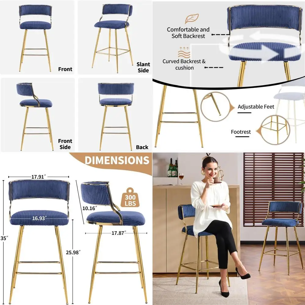 Набор из 2 синих тканевых барных стульев с металлическими ножками и спинкой для кухонного острова или паба
Набор из 2 синих тканевых барных стульев с металлическими ножками и спинкой для кухонного острова или паба