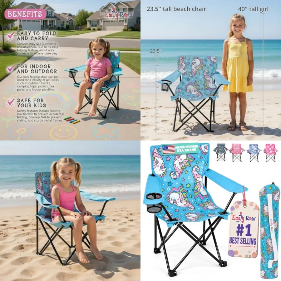 Sea Unicorns Kids Folding Camp Chair – Lightweight Portable Toddler Beach Chair Ages 2-7 with Safety Lock, Cup Holder & Carry Case, 125 lb Capacity for Girls Boys Indoor Outdoor Adventures
Sea Unicorns Kids Folding Camp Chair – Lightweight Portable Toddler Beach Chair Ages 2-7 with Safety Lock, Cup Holder & Carry Case, 125 lb Capacity for Girls Boys Indoor Outdoor Adventures
