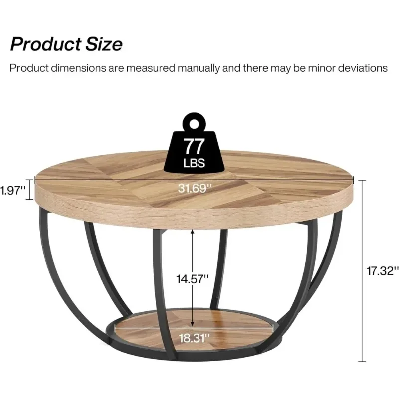 *31.7" Round Coffee Table, Industrial 2-Tier Circle Coffee Table with Storage Shelves,for Living Room, Home Office, Wooden Grain
*31.7" Round Coffee Table, Industrial 2-Tier Circle Coffee Table with Storage Shelves,for Living Room, Home Office, Wooden Grain