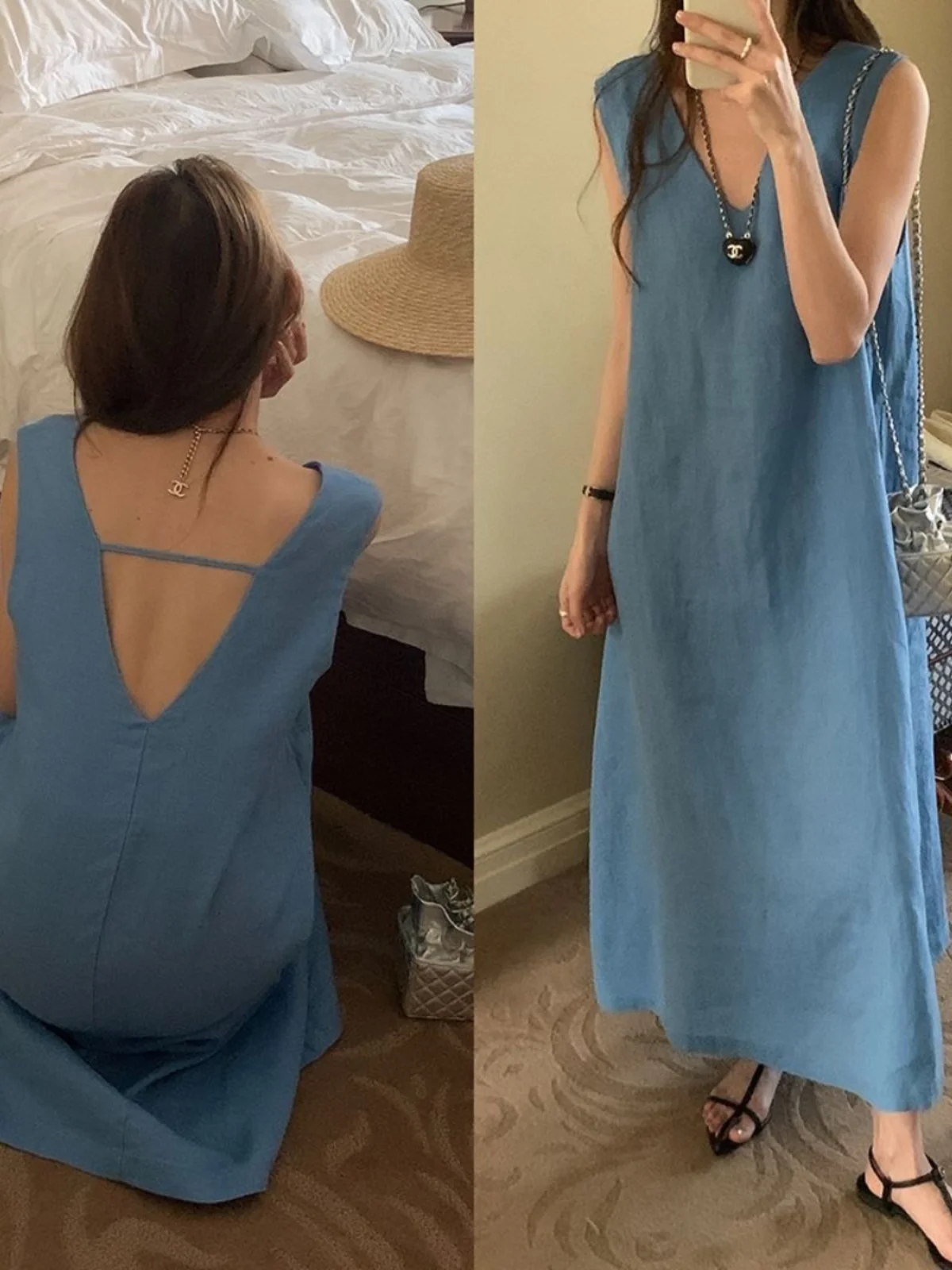 plus Size V-Neck Sleeveless Dress Backless Design Summer Loose Fitting Belly Covering Slimming Vest Dress for plus Size Women
plus Size V-Neck Sleeveless Dress Backless Design Summer Loose Fitting Belly Covering Slimming Vest Dress for plus Size Women