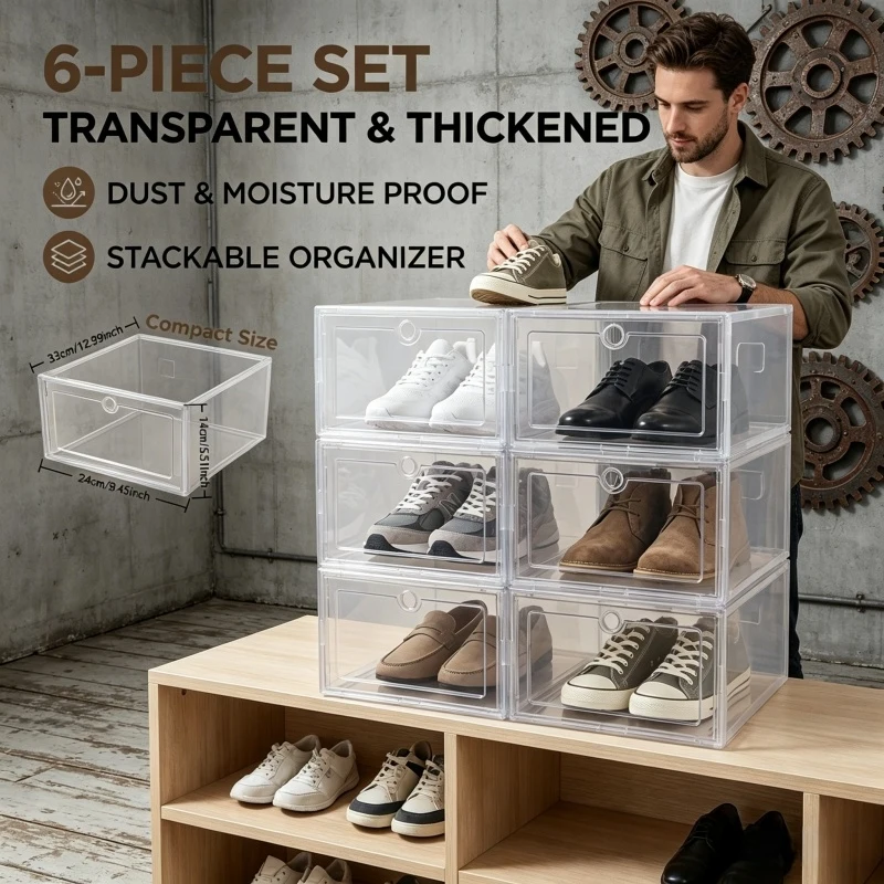 2026 New Cajas Para Zapatos 6pcs/Set High Transparent Shoe Boxes Antioxidant Dustproof Organizer for Slippers Sneakers Shoe
2026 New Cajas Para Zapatos 6pcs/Set High Transparent Shoe Boxes Antioxidant Dustproof Organizer for Slippers Sneakers Shoe