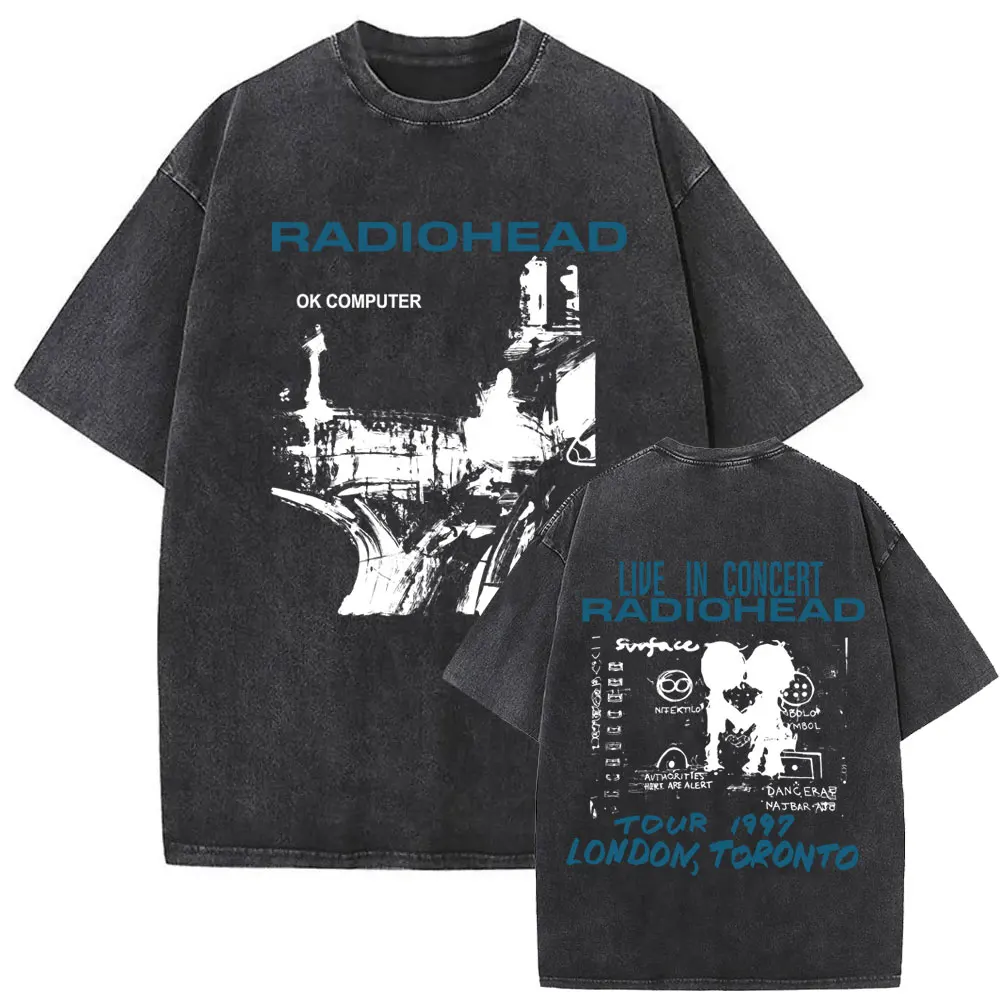 Washed Vintage Rock Band Radiohead OK Computer Tour 1997 T-shirt Men Women Hip Hop Oversized T Shirt Male Casual Cotton T-shirts
Washed Vintage Rock Band Radiohead OK Computer Tour 1997 T-shirt Men Women Hip Hop Oversized T Shirt Male Casual Cotton T-shirts