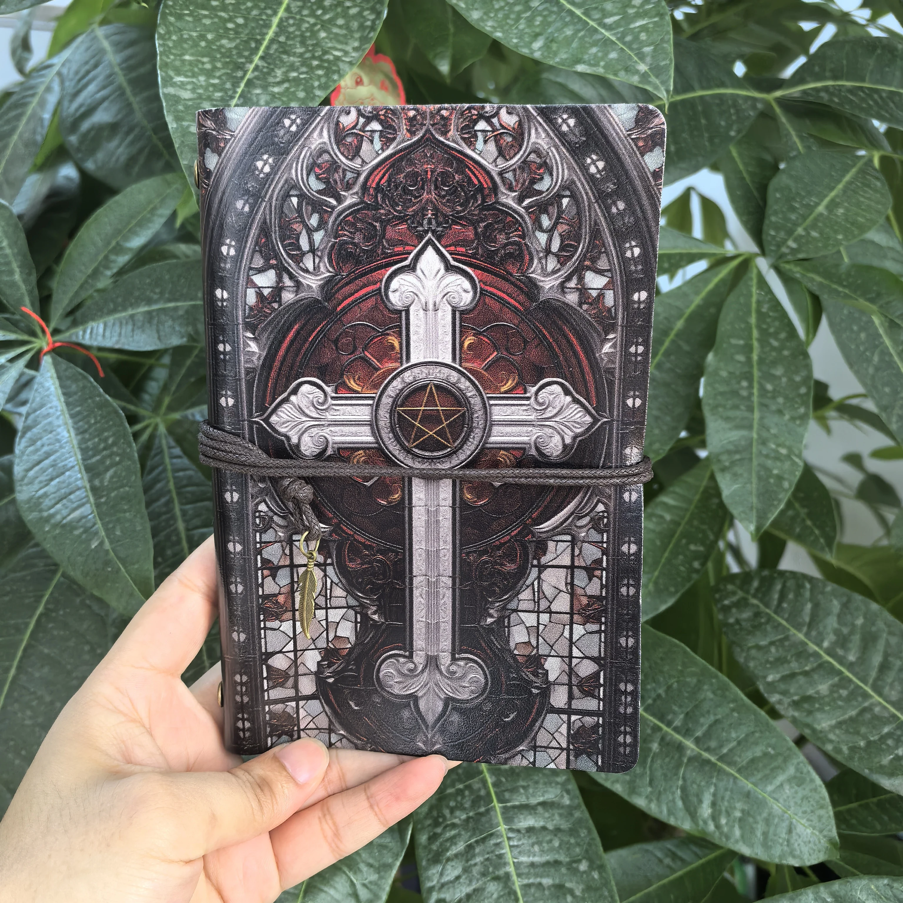 Gothic Cathedral Cross Pentacle A6 Leather Notebook - Vintage Stained Style, Handmade Sketchbook, Dark Academia Stationery Gift
Gothic Cathedral Cross Pentacle A6 Leather Notebook - Vintage Stained Style, Handmade Sketchbook, Dark Academia Stationery Gift
