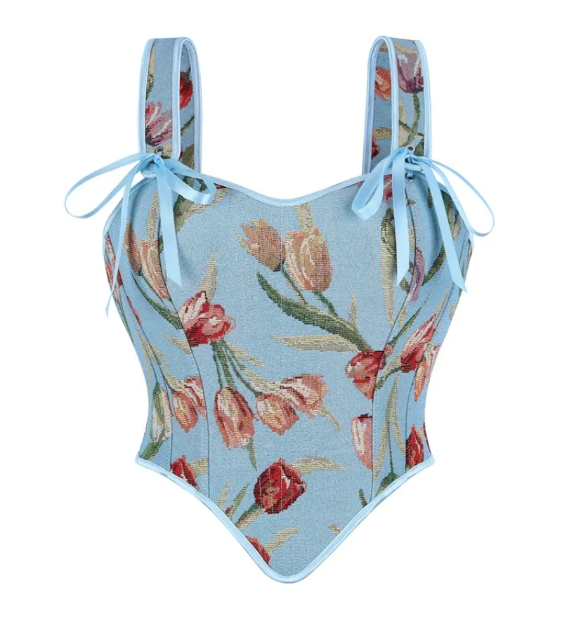 Women's Jacquard Corset Top Blue Floral Print Boned Bustier for Party Clubwear
Women's Jacquard Corset Top Blue Floral Print Boned Bustier for Party Clubwear