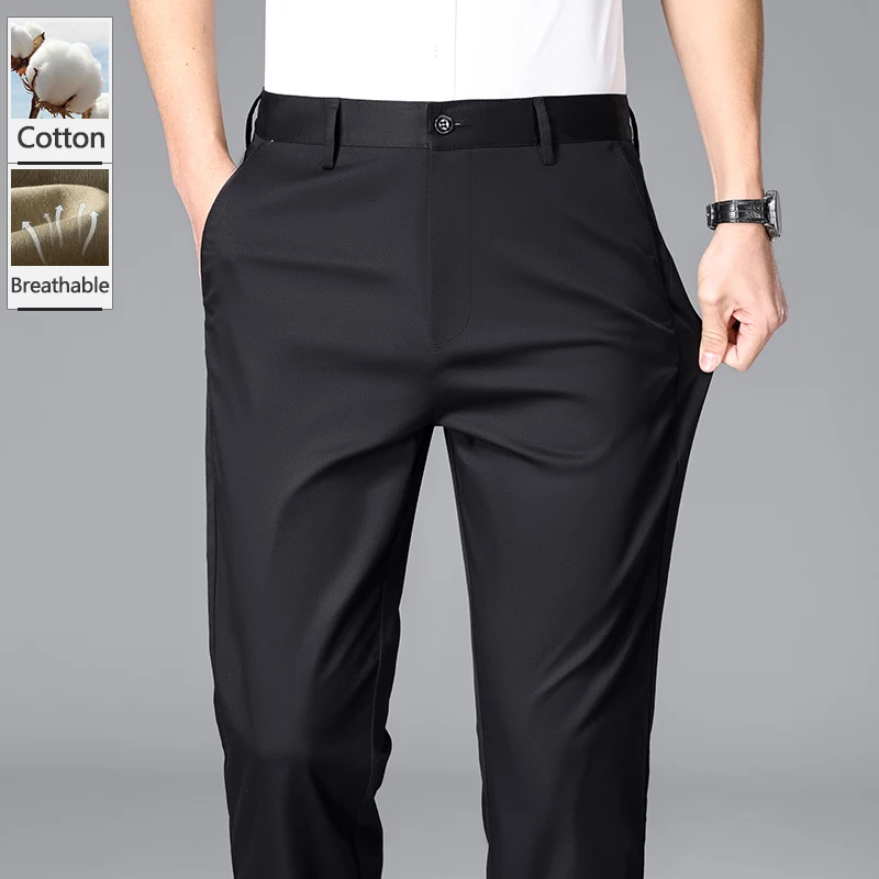 Весенне-летние тонкие мужские повседневные деловые брюки из хлопка 97% эластичные дышащие мягкие свободные прямые офисные однотонные брюки
Весенне-летние тонкие мужские повседневные деловые брюки из хлопка 97% эластичные дышащие мягкие свободные прямые офисные однотонные брюки