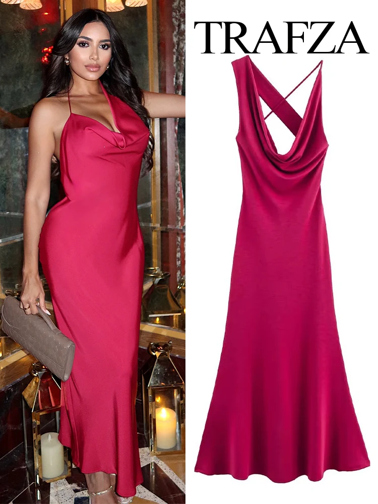 TRAFZA Women's 2025 Summer New Beach Style Sexy Sleeveless Long Dresses Female Fashion Rose Red Backless Decoration A-Line Dress
TRAFZA Women's 2025 Summer New Beach Style Sexy Sleeveless Long Dresses Female Fashion Rose Red Backless Decoration A-Line Dress