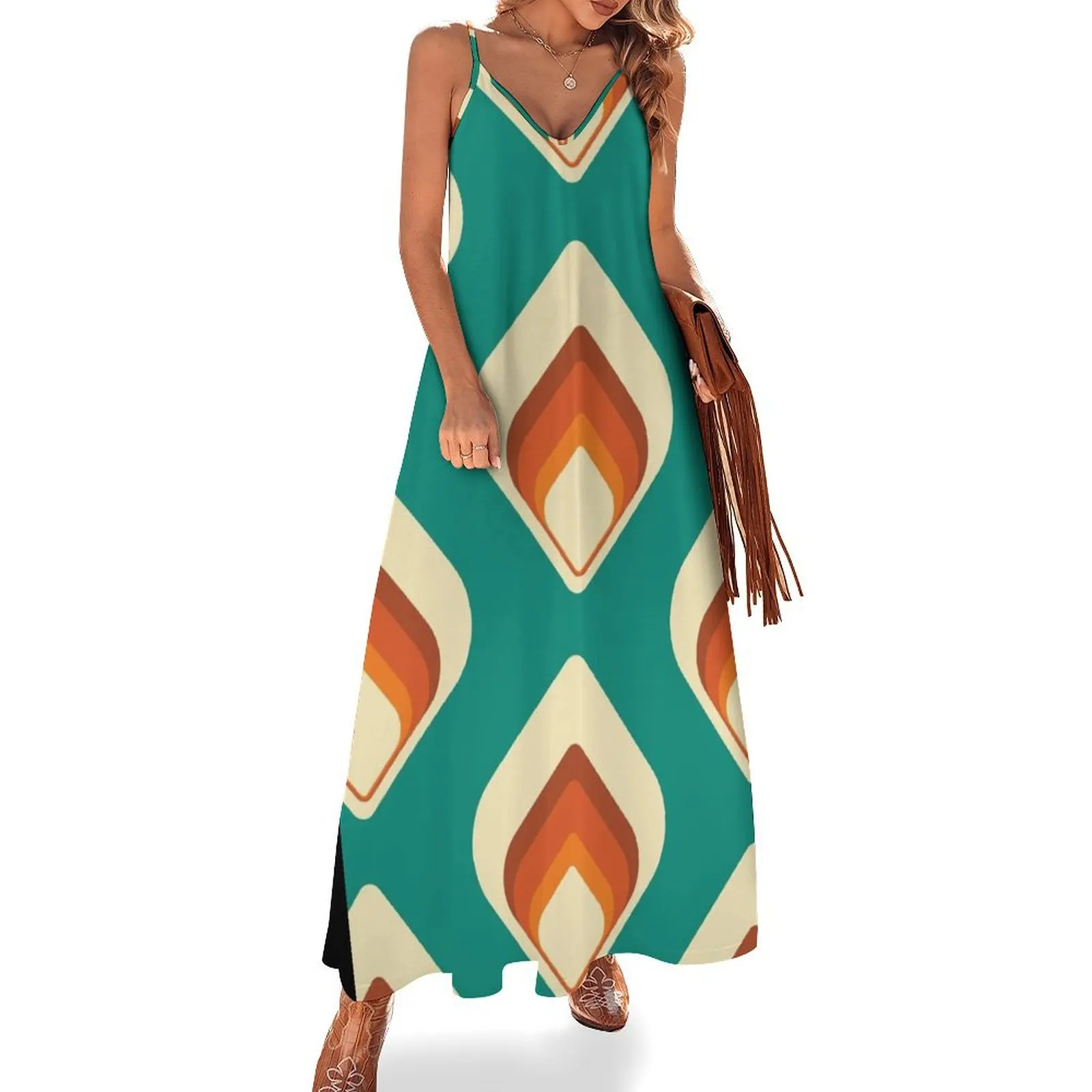 Mid-Century Modern Teal and Cream Tear Drop Sleeveless Dress Elegant gowns Women dresses summer
Mid-Century Modern Teal and Cream Tear Drop Sleeveless Dress Elegant gowns Women dresses summer