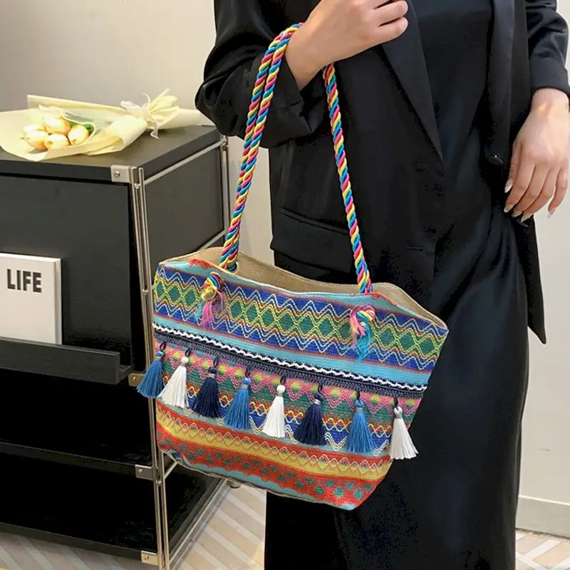 Foufurieux Tassel Ethnic Style Large Capacity Bag for Women's 2024 New Casual Canvas Printed Colorful Woven Shoulder Tote Bags
Foufurieux Tassel Ethnic Style Large Capacity Bag for Women's 2024 New Casual Canvas Printed Colorful Woven Shoulder Tote Bags