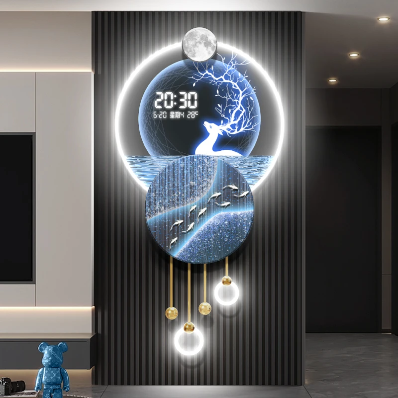 #Nine Fish Picture Living Room Perpetual Calendar Grille Decorative Pendant Elk Entrance New Electronic Clock With Light Mural
#Nine Fish Picture Living Room Perpetual Calendar Grille Decorative Pendant Elk Entrance New Electronic Clock With Light Mural