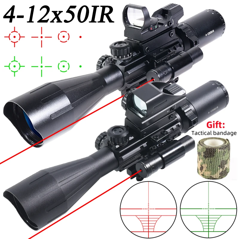 4-12X50ir Scope Red Green Two Color Illumination with HD101 HD103 4 Points Reticle Red Dot Optics Sight Hunting Combo
4-12X50ir Scope Red Green Two Color Illumination with HD101 HD103 4 Points Reticle Red Dot Optics Sight Hunting Combo