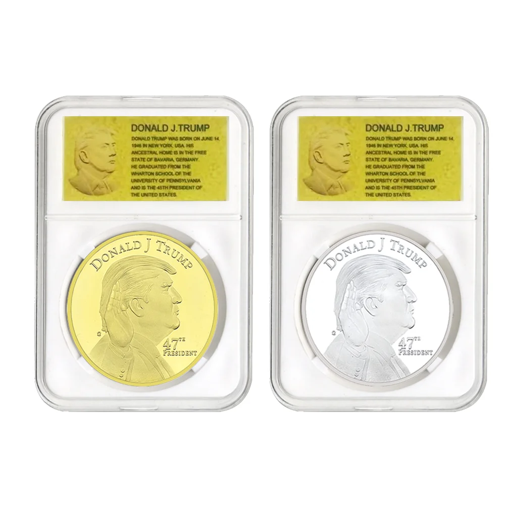 2pcs/set 47th US President Donald Trump Gold / Silver Plated Commemorative Coin with Acrylic Shell 
2pcs/set 47th US President Donald Trump Gold / Silver Plated Commemorative Coin with Acrylic Shell