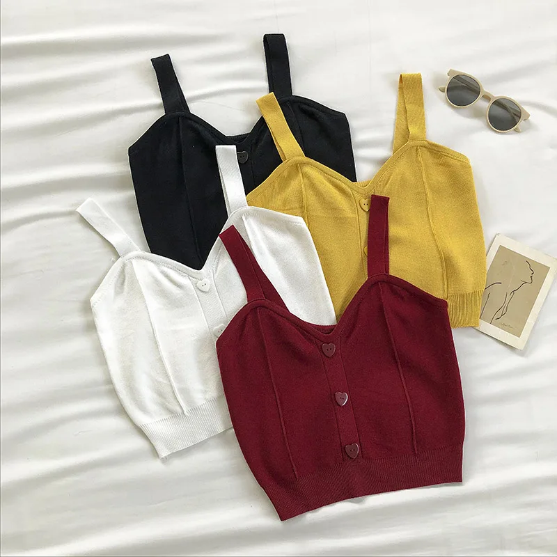 V-neck strapless camisole, retro girl style button up short vest for outerwear
V-neck strapless camisole, retro girl style button up short vest for outerwear
