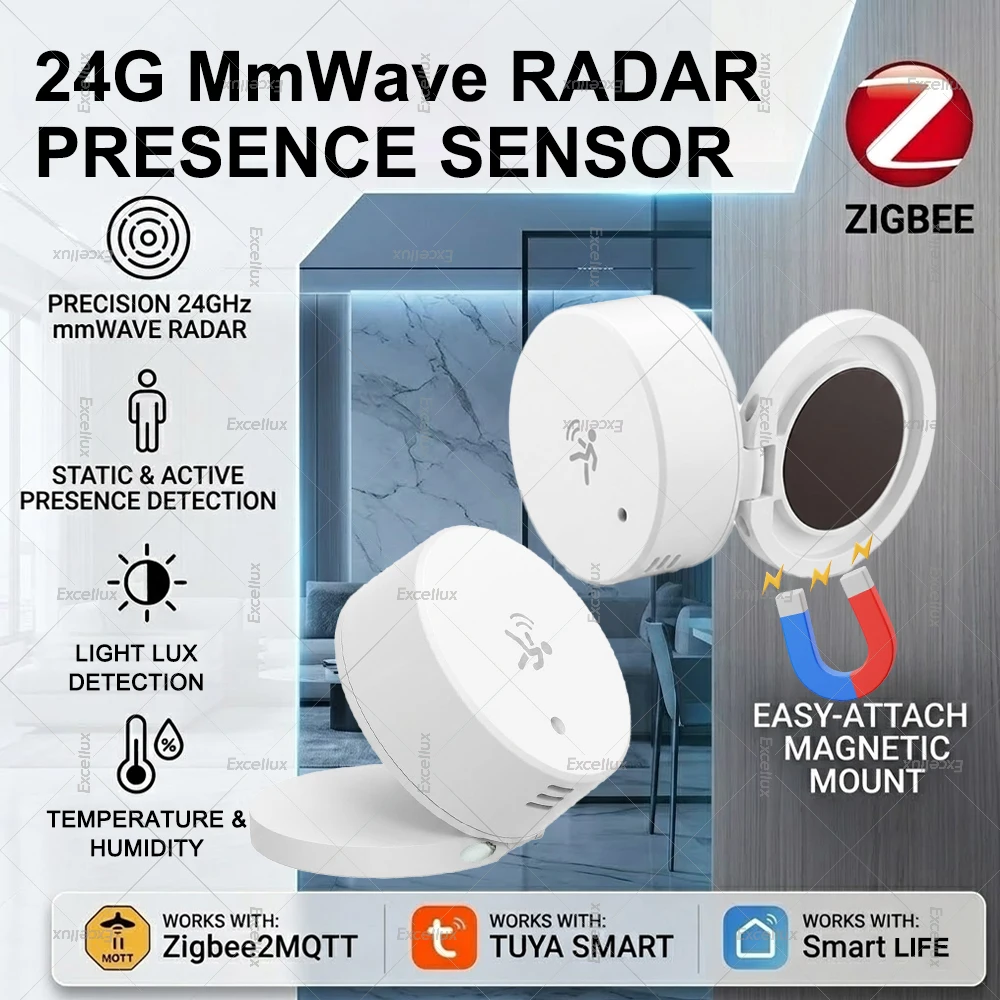 Zigbee Human Presence Sensor 24G mmWave Radar Motion Detector Brightness Temp Humidity Sensor Support Tuya Z2M Home Assistant
Zigbee Human Presence Sensor 24G mmWave Radar Motion Detector Brightness Temp Humidity Sensor Support Tuya Z2M Home Assistant