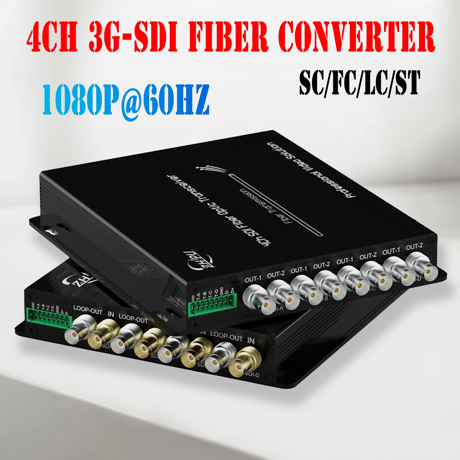 4-Channel 3G-SDI Fiber Converter with RS485 & 4Ch Tally, 1080P@60Hz, 4Ch Loop Output, Single-Mode 20km SC/ST/LC/FC Fiber port
4-Channel 3G-SDI Fiber Converter with RS485 & 4Ch Tally, 1080P@60Hz, 4Ch Loop Output, Single-Mode 20km SC/ST/LC/FC Fiber port