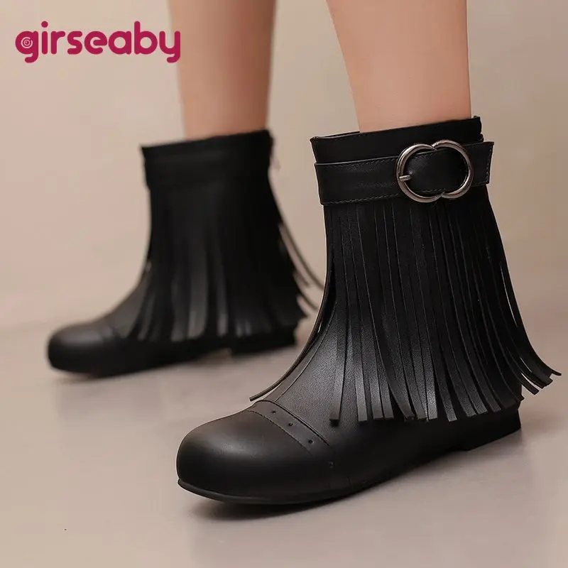 Girseaby Retro Tassels Women Mid Calf Boots Round Toe 3.5cm Increased Heel Back Zipper Belt Buckle Plus Size 43 44 45 Sweet Fall
Girseaby Retro Tassels Women Mid Calf Boots Round Toe 3.5cm Increased Heel Back Zipper Belt Buckle Plus Size 43 44 45 Sweet Fall