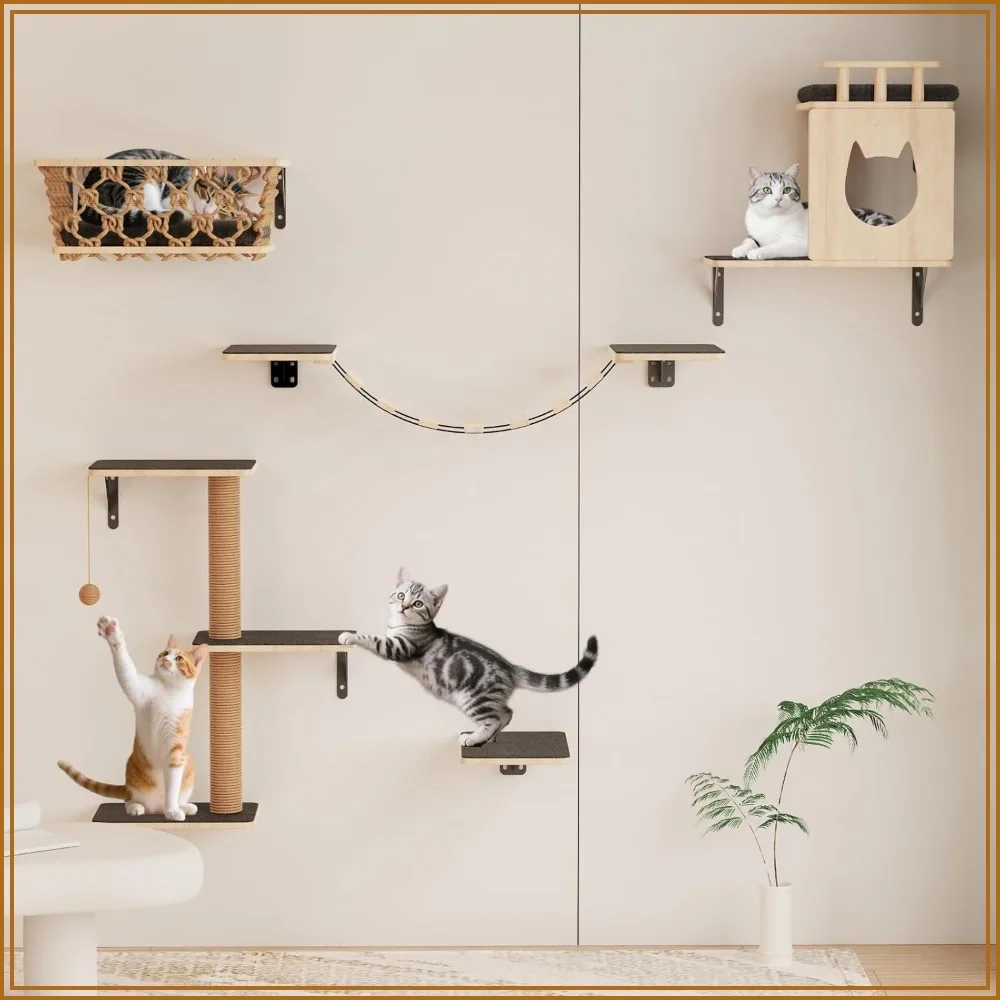 5-in-1 Cat Wall Shelves Set with Hammock, Wall-Mounted Cat Furniture Includes Condo, Bridge, Ladder & Steps for Indoor Cats, Safe & Stable
5-in-1 Cat Wall Shelves Set with Hammock, Wall-Mounted Cat Furniture Includes Condo, Bridge, Ladder & Steps for Indoor Cats, Safe & Stable