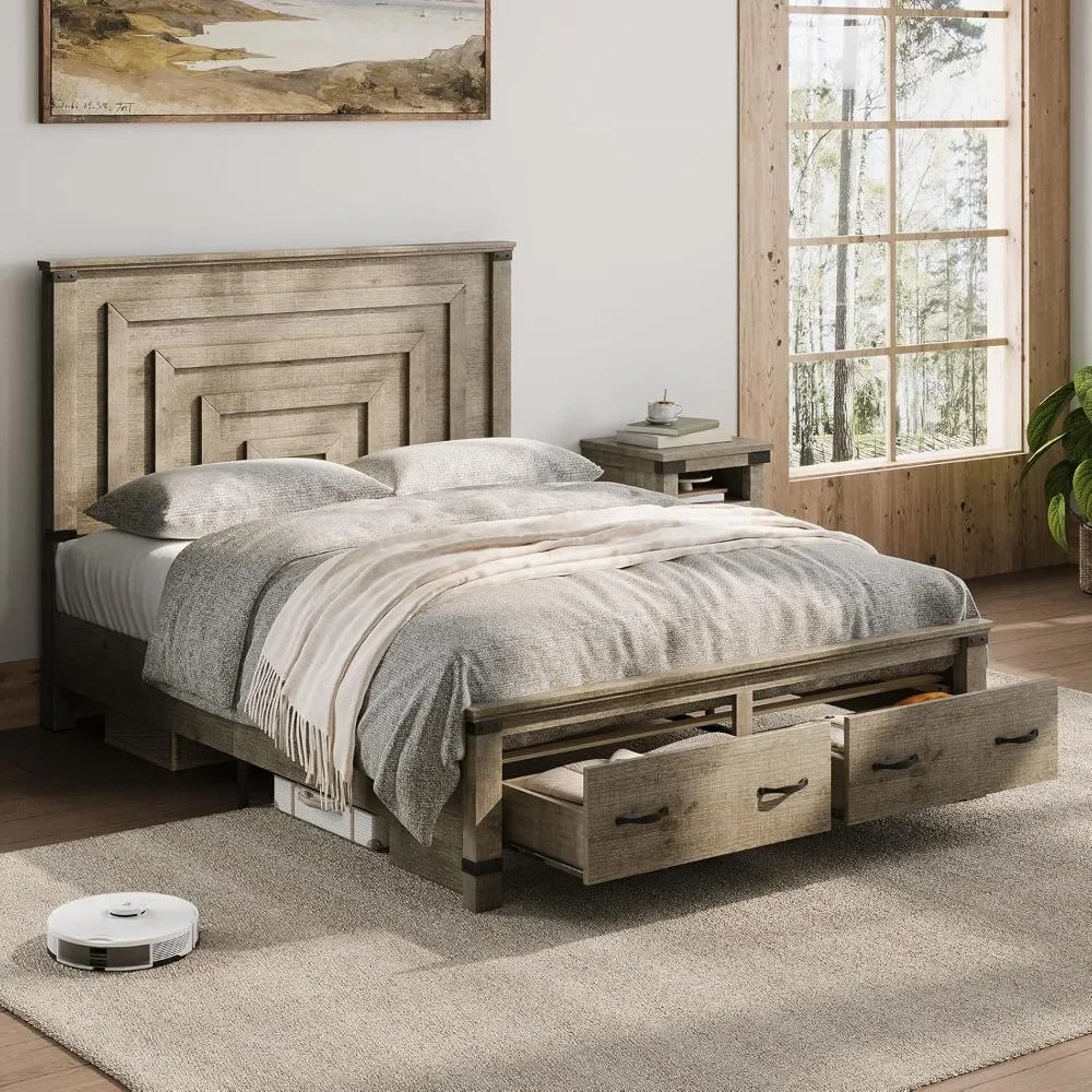 Full Size Bed Frame with 2 Large Storage Drawers, 54 Inch Tall Headboard, Farmhouse Storage Platform Bed
Full Size Bed Frame with 2 Large Storage Drawers, 54 Inch Tall Headboard, Farmhouse Storage Platform Bed