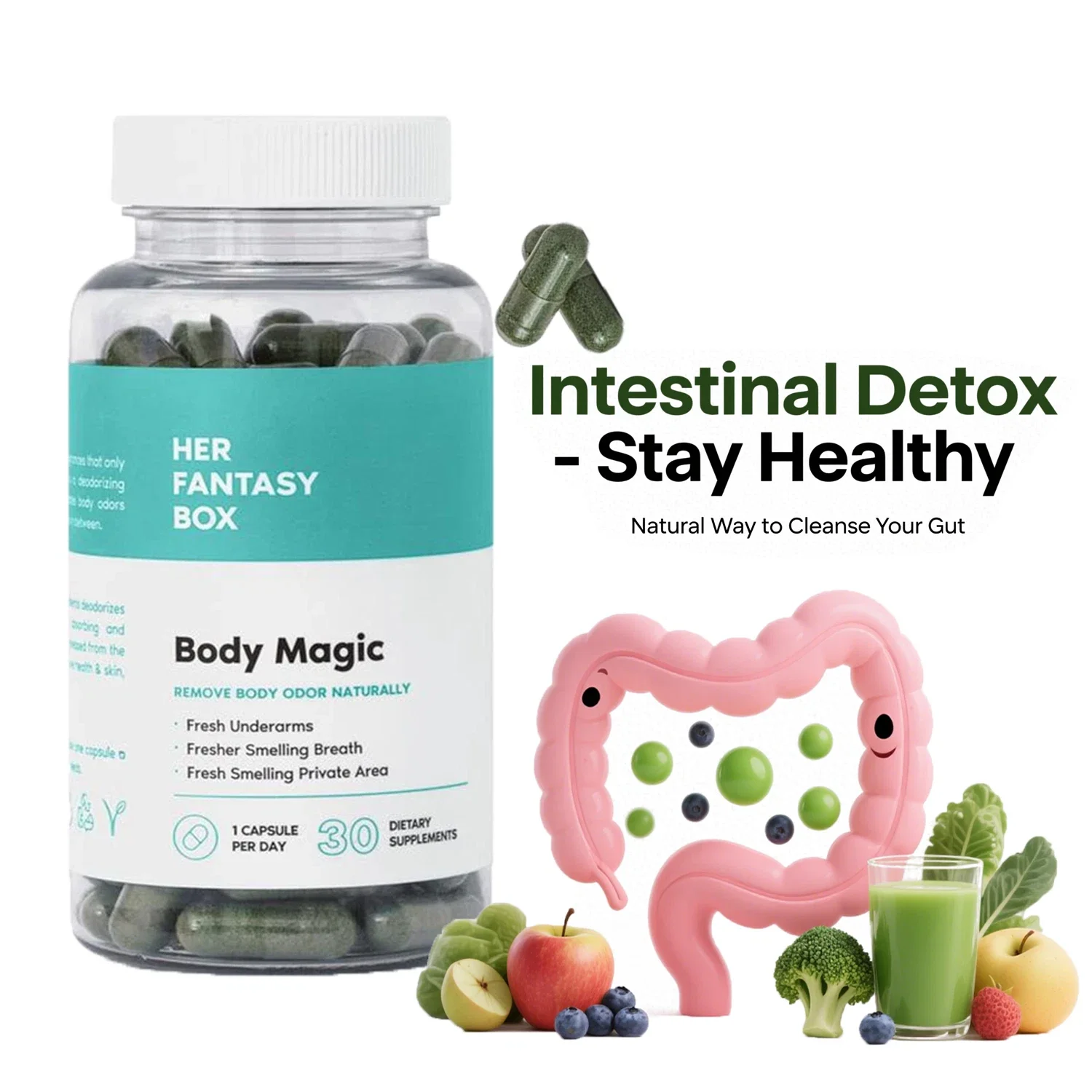 Her Fantasy Box | Body Magic | Chlorophyll Capsules - 30 Vegan Capsules for Detox, Digestion, Gut Health, Skin Support
Her Fantasy Box | Body Magic | Chlorophyll Capsules - 30 Vegan Capsules for Detox, Digestion, Gut Health, Skin Support