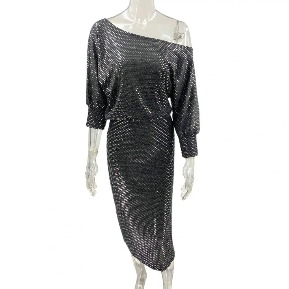 Loose Fit Solid Color Dress Sequin One Shoulder Midi Dress for Women Elegant Party Clubwear with Long Sleeve Soft Fabric Solid
Loose Fit Solid Color Dress Sequin One Shoulder Midi Dress for Women Elegant Party Clubwear with Long Sleeve Soft Fabric Solid