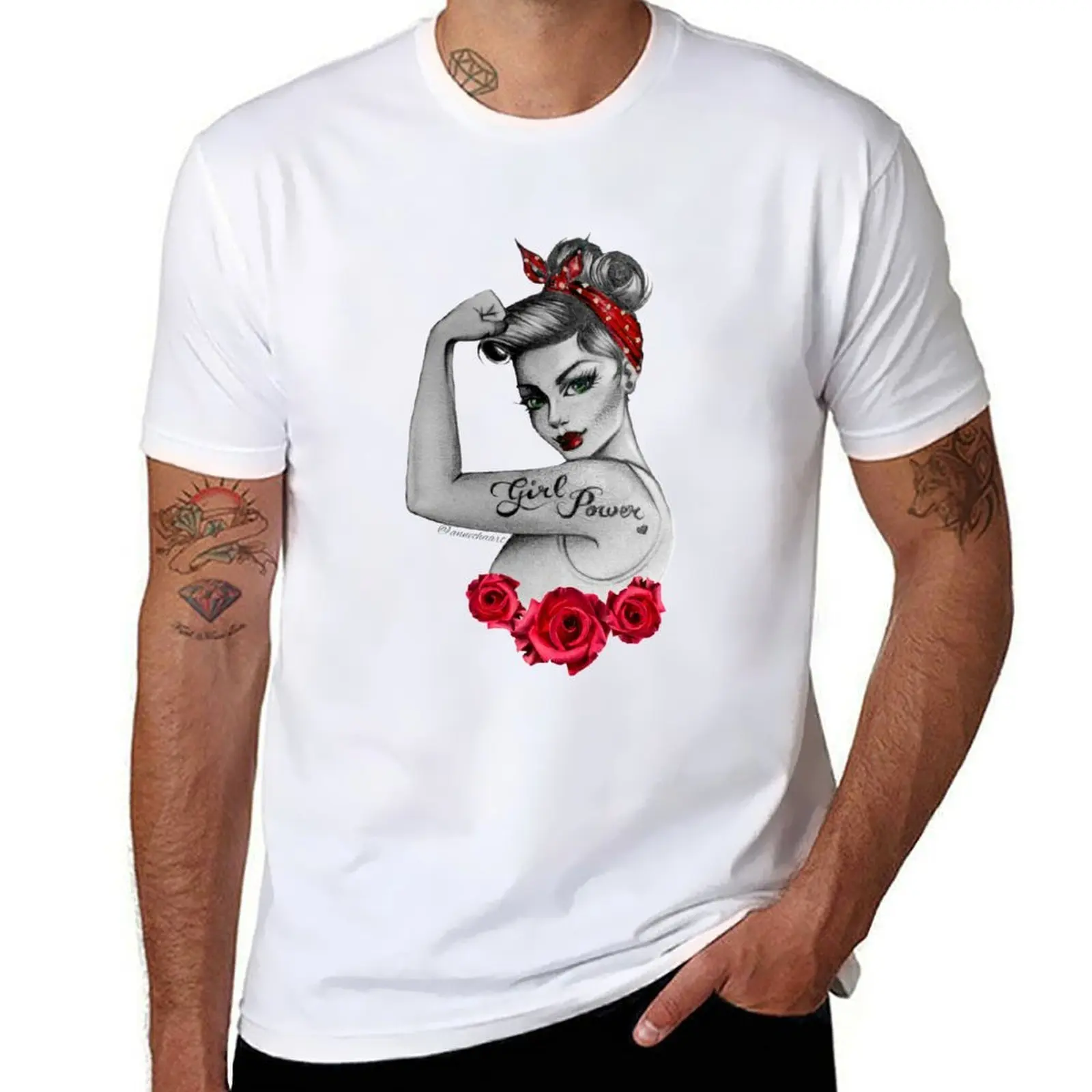 Girl Power von Anne Cha Modern Rosie the Riveter Red Roses T-Shirt man tshirt t shirts for man pack cotton T-shirt
Girl Power von Anne Cha Modern Rosie the Riveter Red Roses T-Shirt man tshirt t shirts for man pack cotton T-shirt