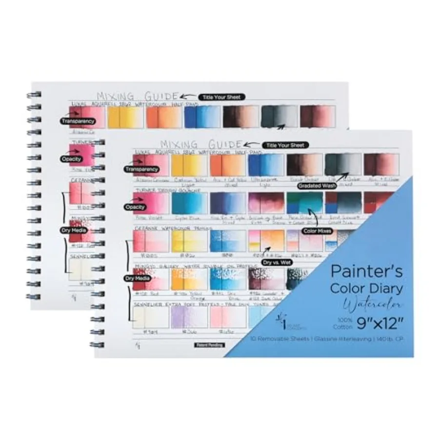 Painters Color Diary - 9x12 140lb Spiral-Bound Acid-Free Color Swatch Book with 10 Pages for Watercolor and Mixed Media - 2 Pac
Painters Color Diary - 9x12 140lb Spiral-Bound Acid-Free Color Swatch Book with 10 Pages for Watercolor and Mixed Media - 2 Pac