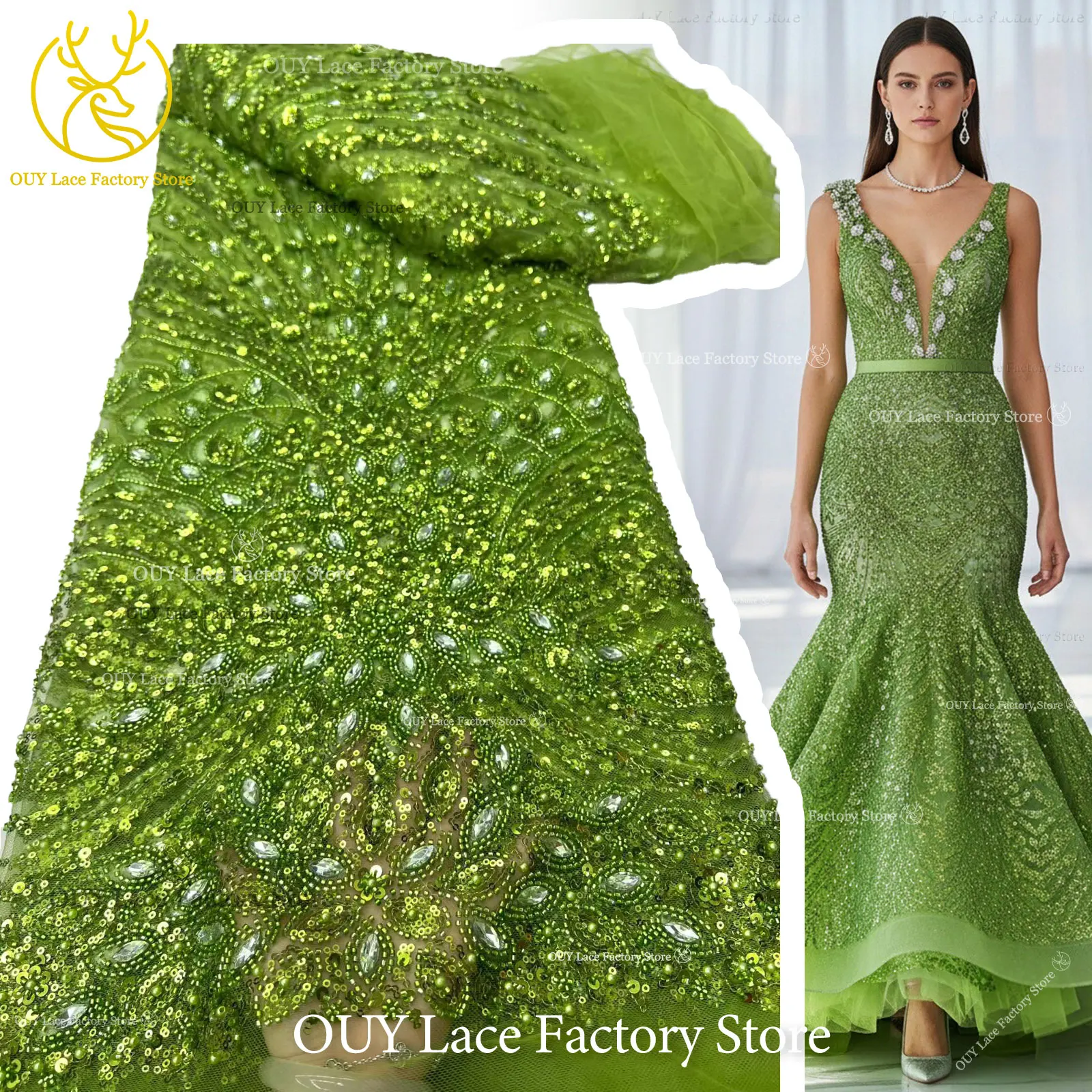 5 Yards African Beaded Sequins Tulle Lace Fabric 2026 High Quality Nigerian Stone Lace Fabric Green Lace For Evening Party Dress
5 Yards African Beaded Sequins Tulle Lace Fabric 2026 High Quality Nigerian Stone Lace Fabric Green Lace For Evening Party Dress