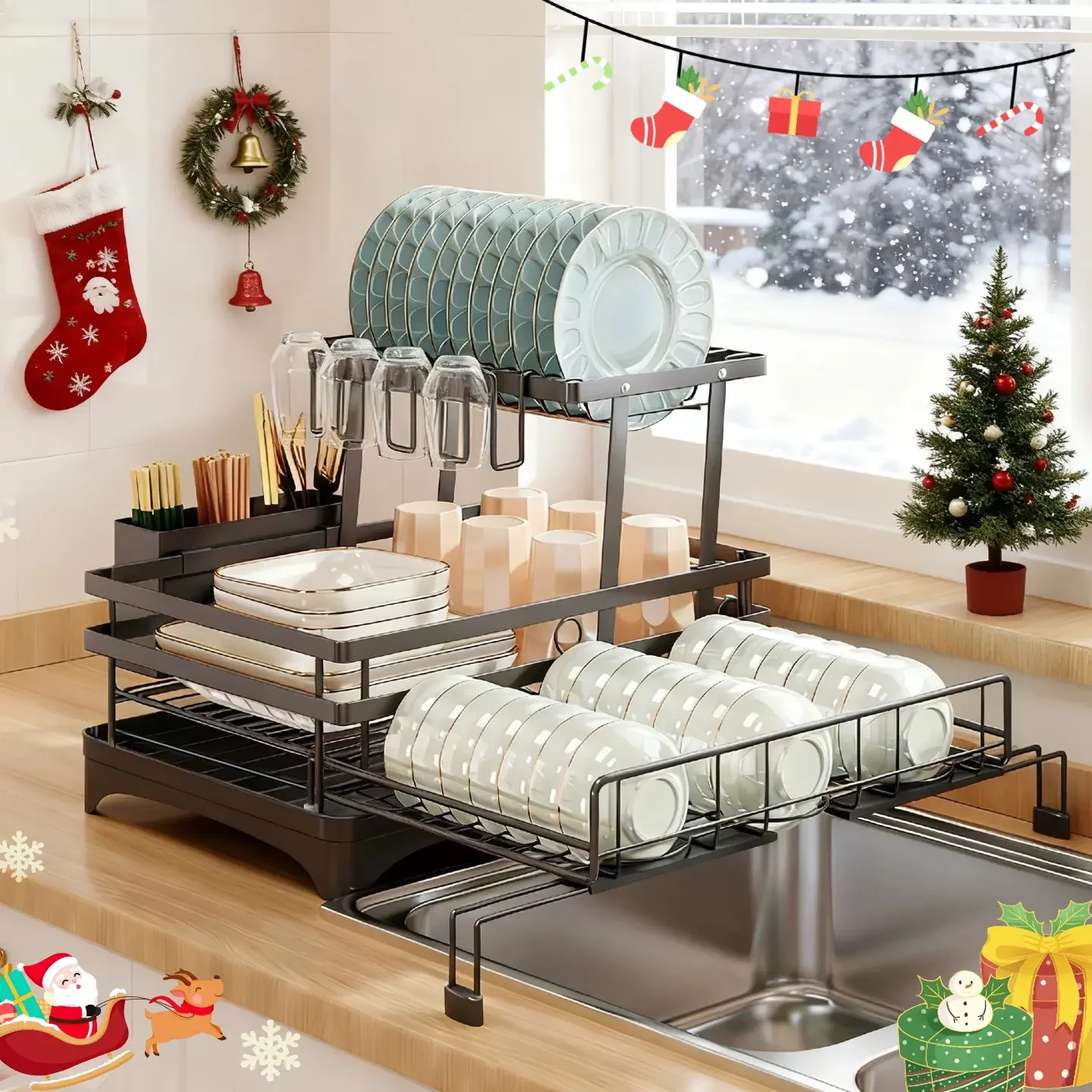 Foldable Over Sink Dish Drying Rack|Pull-Out 2-Tier Dish Drainer with Utensil Holder|Space Saving Kitchen Organizer for Small Kitchens
Foldable Over Sink Dish Drying Rack|Pull-Out 2-Tier Dish Drainer with Utensil Holder|Space Saving Kitchen Organizer for Small Kitchens
