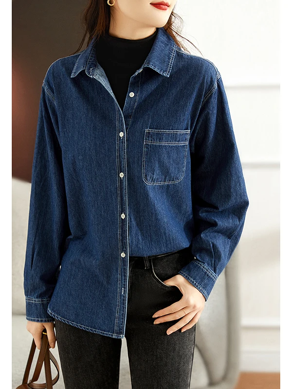 Blue Denim irt Women's Loose Fit Spring Autumn Layering Design Sense Retro Hong Kong Sle Top Cotton Long Sve Collar
Blue Denim irt Women's Loose Fit Spring Autumn Layering Design Sense Retro Hong Kong Sle Top Cotton Long Sve Collar