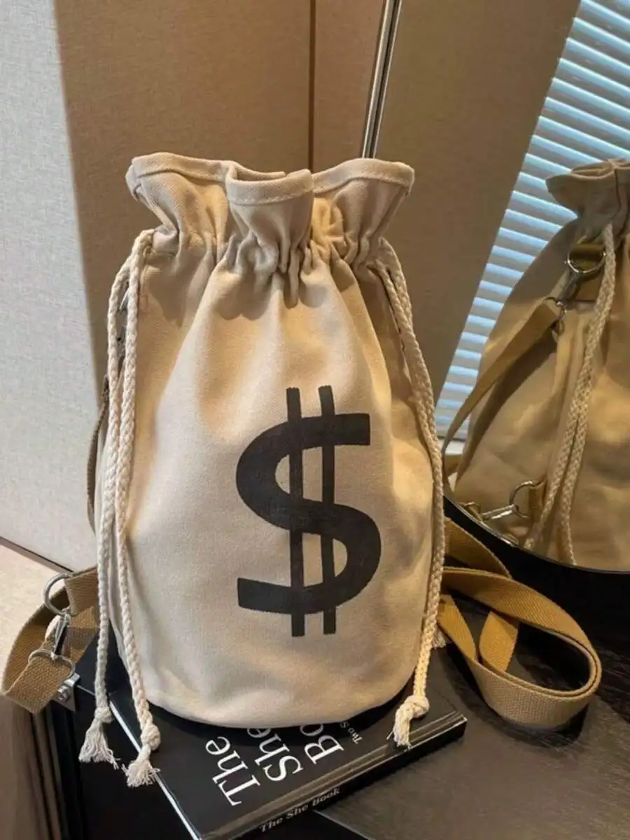 Canvas Drawstring Bucket Bag With Dollar Sign Print, Casual Crossbody Tote For Daily Use
Canvas Drawstring Bucket Bag With Dollar Sign Print, Casual Crossbody Tote For Daily Use