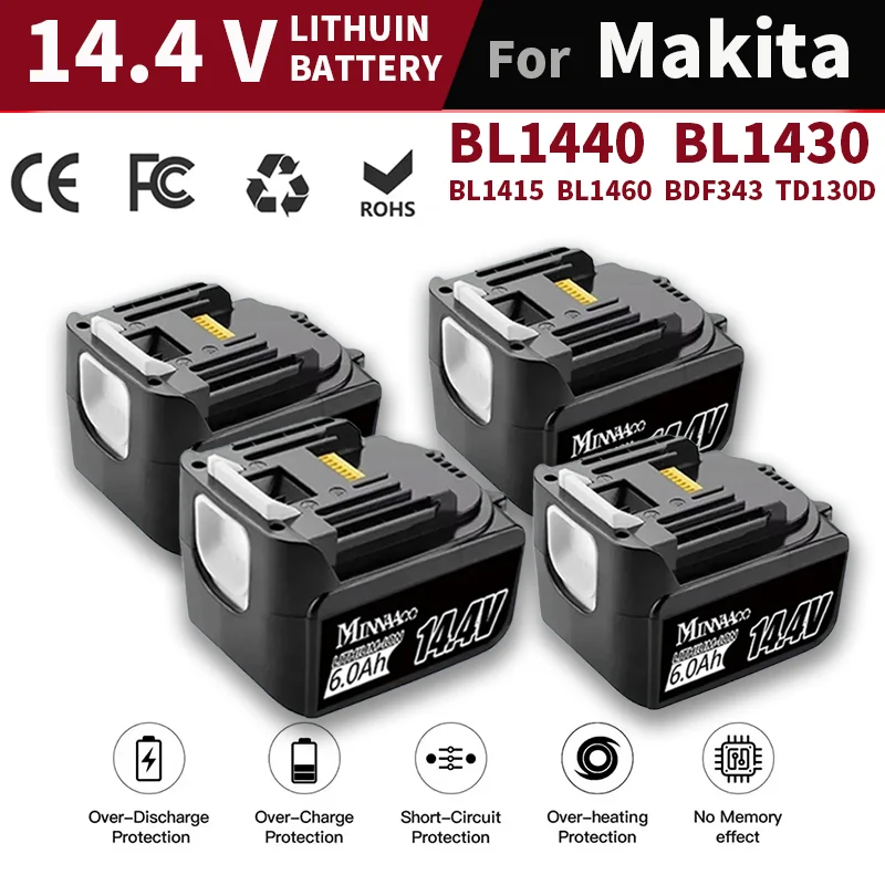14.4V 6.0Ah For Makita BL1430 BL1415 BL1440 BL1415 BL1460 BDF343 3.0Ah 14.4V rechargeable Li-ion battery for LED indicator
14.4V 6.0Ah For Makita BL1430 BL1415 BL1440 BL1415 BL1460 BDF343 3.0Ah 14.4V rechargeable Li-ion battery for LED indicator