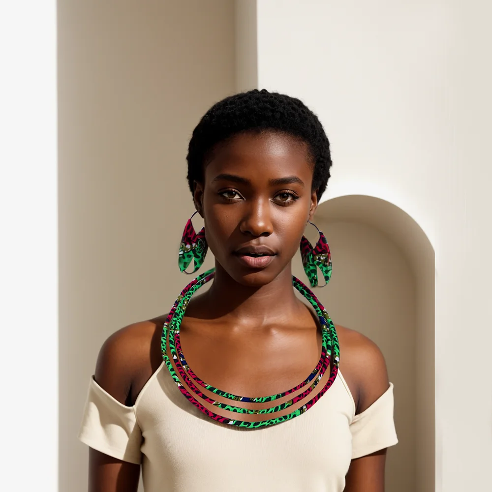 African Jewelry for Women Earrings and Necklace Two-piece Ankara Cotton String Necklace Sweater Chain Jewelry Set Wyb890
African Jewelry for Women Earrings and Necklace Two-piece Ankara Cotton String Necklace Sweater Chain Jewelry Set Wyb890